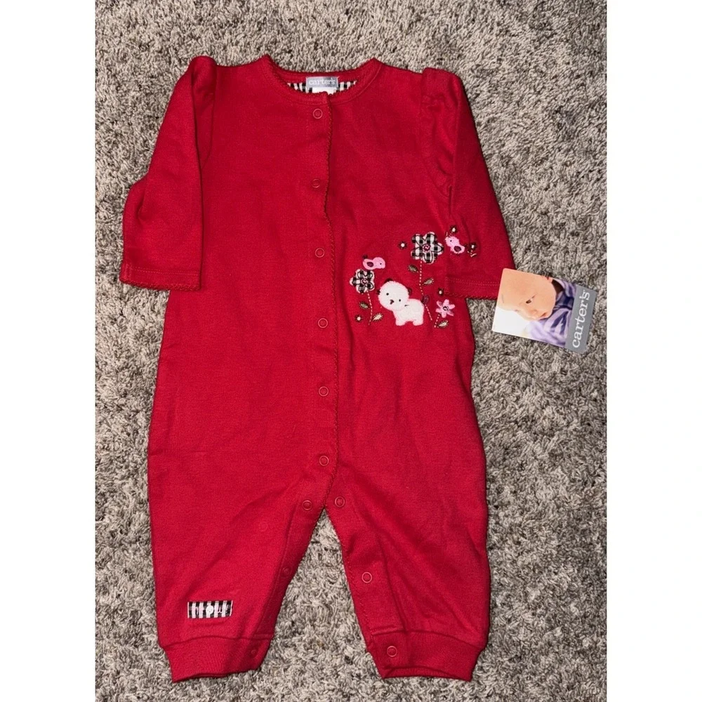 Carter's Infant Girl's 6M 6 Months Red‎ Cotton Jumpsuit Romper Soft 1 Pc NWT